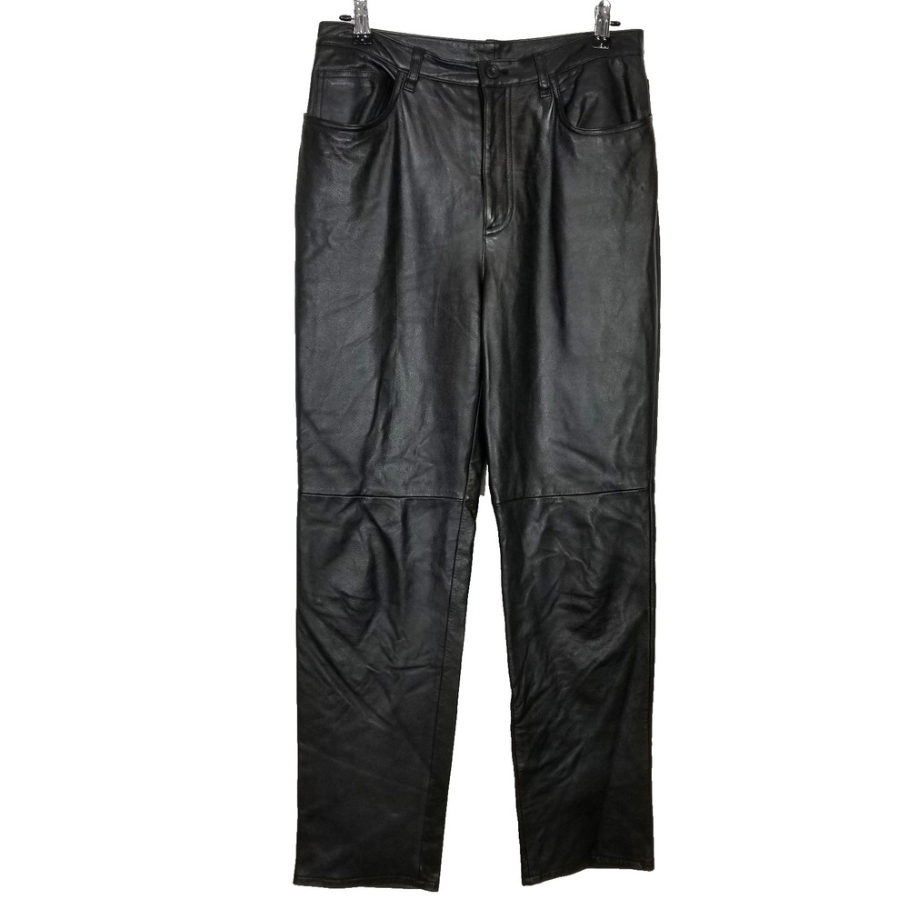 Jones New York Sport Genuine Leather Pants Sz 10 Black Moto Bike Party